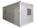 Flat pack Modular building container with door and windows on a white background