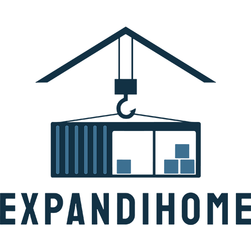Logo of Expandihome with a container and crane symbol on a white background