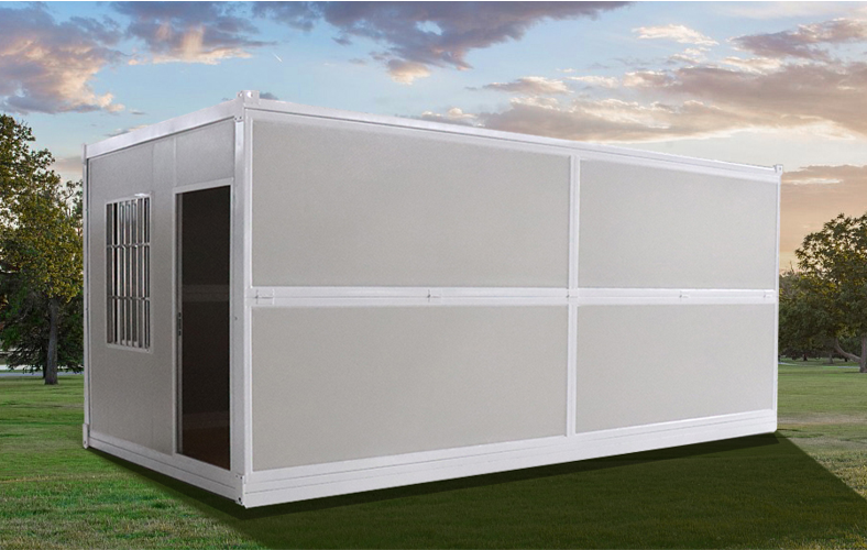 Modular building on a grassy area with trees and sky in the background